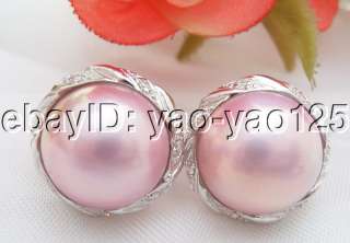 Natural AAA 15MM Pink Mabe Pearl Earring 925 Silver leverback