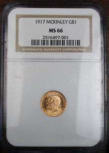 1917 McKinley Gold $1 Dollar, NGC MS 66 (PL Coin)  