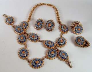   MARINO Enamel Flower Necklace Earrings Bracelet & Cufflinks  