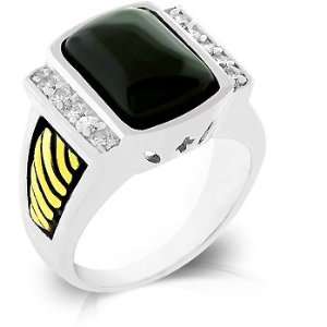 Two Tone 14k Gold and White Gold Rhodium Bonded Cable Style Mens Ring 