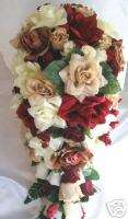 21pcs Bridal bouquet wedding flowers BURGUNDY / BROWN  