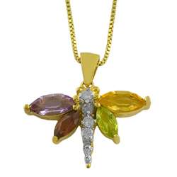 14k Gold Overlay Multi gemstone and 1/10ct TDW Diamond Dragonfly 