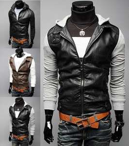   Stylish Slim Fit PU Leather Jackets Sweater hoodies Coats 3 Color A411