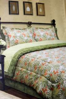 TROPICAL PALM LEAVES FLORIDA COMFORTER 8 pc KING SIZE  