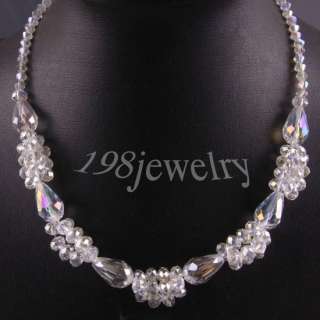 White Crystal Faceted Beads Necklace 18L TE582  