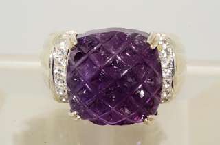500 10.66CT HAND CARVED AMETHYST & WHITE TOPAZ RING SIZE 8  