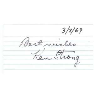  Ken Strong Card Autographed  New York Giants Sports 
