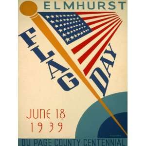 ELMHURST FLAG DAY 1939 UNITED STATES AMERICAN US USA VINTAGE POSTER 