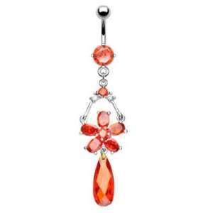   ring with dangling red jeweled flower and teardrop stone Jewelry