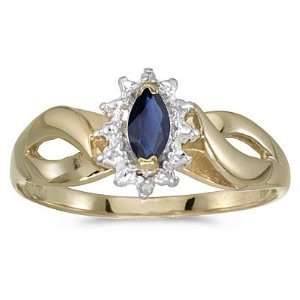 14K Yellow Gold 0.02 ct. Diamond and 6 x 3 MM Marquise Shaped Sapphire 
