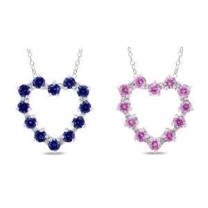  TGW Created Pink Sapphire and Sapphire 0.012 CT TDW Heart Pendant (I3