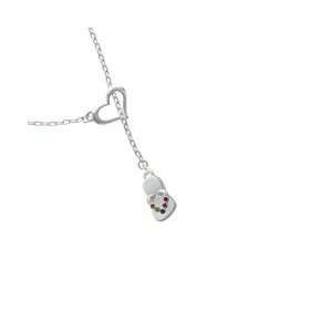 Multicolored Swarovski Crystal Flip Flop Heart Lariat Charm Necklace 