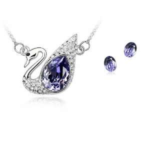 Violet Tanzanite Crystal Rhodium Plated Pendant and Earrings Set Used 