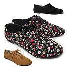 NEW Womens Lace Up Casual Canvas Flat Heel Oxford Shoes Flats BLACK 