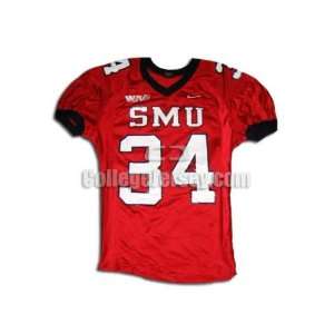  Red No. 34 Game Used SMU Nike Football Jersey