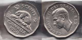 1950 Nickel 5c Canadian ~ Mint State 64 Coin  