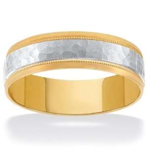    PalmBeach Jewelry 10K Tutone Gold Hammered Wedding Band: Jewelry