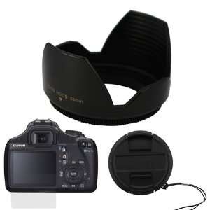 : GTMax Exact Fit Clear LCD Screen Protector + 58mm Flower Lens Hood 