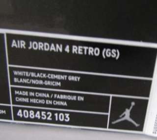 Jordan RETRO 4 YOUTH WHITE CEMENT Sneakers Sizes: 6, 6.5, 7 Style 