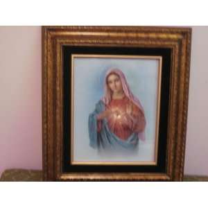  Sacred Heart of Mary   Gold Framed Print w/ Glass (13X15 