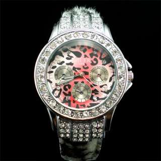 Trendy Bling Rhinestone Leopard Decorated Womens Wrist Watch  