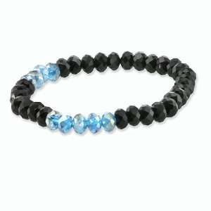  Night Black And Sky Blue Glass Bead Stretch Bracelet 