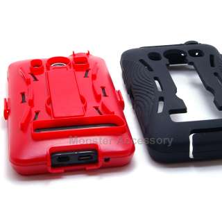 Black Red Kickstand Double Layer Hard Case Gel Cover For HTC Evo 4G 