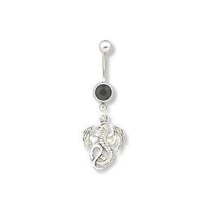 14g 12g 10g SINGLE GEM WITH DANGLING FLYING DRAGON CHARM NAVEL BELLY 