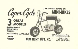 Vintage 1963 Ben Hunt Caper Cycle Mini Bike Ad  