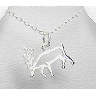 925 Sterling Silver Deer Reindeer Pendant Necklace  EE Jewelry 