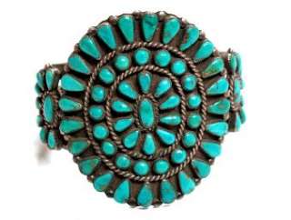 Antique Collection Zuni Blue Gem Turquoise Cluster Cuff  