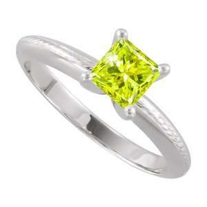  Gold Ring with Greenish Yellow Diamond 1/4 carat Princess cut Jewelry