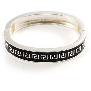  Greek Style Black Enamel Hinged Bangle: Jewelry