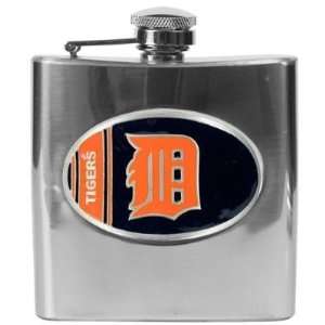   Tigers 6oz Stainless Steel Flask   Personalized Engraving MLB Baseball
