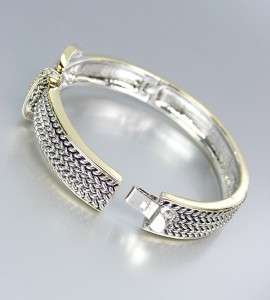   Style Balinese Silver Wheat Gold Buckle Hinged Bangle Bracelet  