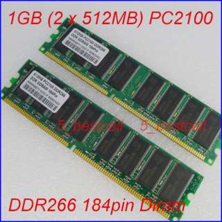 1GB 2X512MB PC2100 DDR SDRAM 512 MB 266 MHZ Desktop Memory  