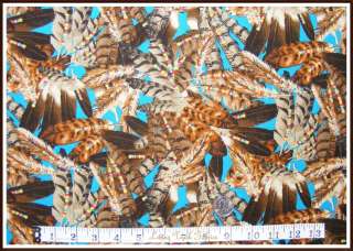 SOUTHWEST NATIVE INDIAN BEADED FEATHERS FABRIC BTY  