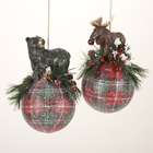KSA Pack of 6 Bear and Moose on Plaid Ball Christmas Ornaments 5.5