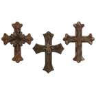   Set of 3 Antique Wood and Metal Gothic Religious Wall Crosses 24