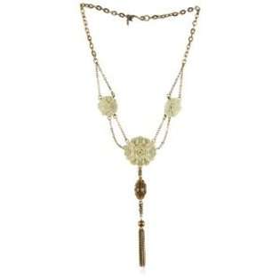 Lucky Brand Take Ivy Gold Tone Cream Triple Rose Necklace at  