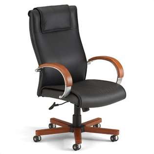 OFM Apex Executive Leather Chair with Wood Accents   Back Style: High 