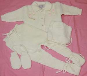 VINTAGE HAND EMBROIDERED KNITTED BABY SWEATER SET  