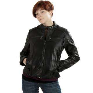 United Face Womens New Lambskin Black Leather Biker Moto Jacket  