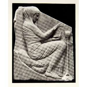   Greek Woman Incense Bas Relief Statue   Original Halftone Print Home