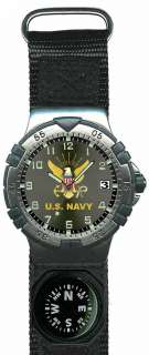 US NAVY Watch Velcro Strap w/Compass Navy Logo AquaForce Wrist Watch 