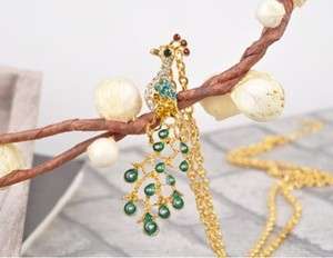   New Fashion Jewelry Womens Luxury Gold Peacock Pendant Long Necklace