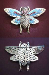 Large Georgian enamel Diamond Ruby Butterfly brooch  