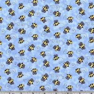  45 Wide Bees Buzzing Blue Fabric By The Yard Arts 