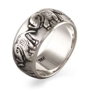 Parade Of Elephants Sterling Silver Band Size 8 (Sizes 7 8 9 Available 
