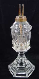 OLD GOTHIC VICTORIAN PRESSED CUT GLASS LYRE OIL LAMP 1840s  